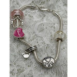 6-Charm Bead Princess Silver Tone Bracelet
